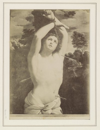 Fotoreproduksjon av et maleri av Guido Reni som viser martyrdøden til Saint Sebastian ROMA - Martirio di San Sebastiano, Guido Reni. Campidoglio (tittel på objekt) av Anonymous