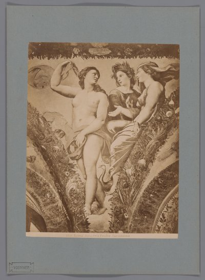 Fotoreproduksjon av fresken Amor en Psyche i Loggia di Psiche, Villa Farnesina i Roma Roma. Amor og Psyche. Farnesina (tittel på objekt) av Anonymous