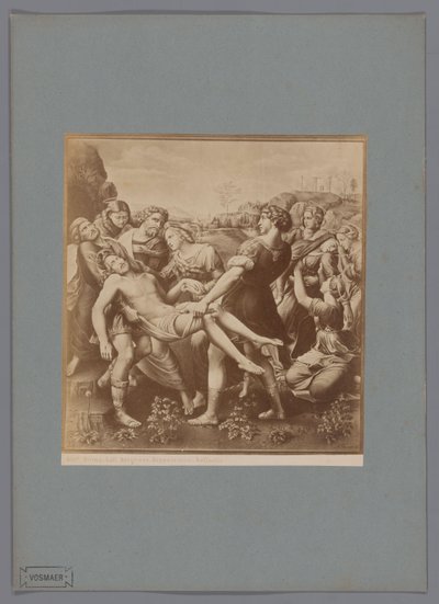 Fotoreproduksjon av maleriet Descent from the Cross av Raphael, i samlingen til Galleria Borghese i Roma Roma. Gall. Borghese. Innskudd. Raffaello (tittel på objekt) av Anonymous
