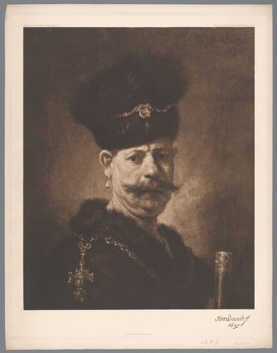 Fotoreproduksjon av maleri Portrett av en mann av Rembrandt [?], koll. Eremitasjen i St. Petersburg kaiserl. Eremitage, St. Petersburg. (serietittel) av Anonymous