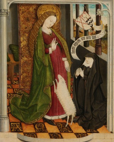 Geertruy Haeck kneler i bønn foran Saint Agnes Geertruy Haeck-van Slingelandt van der Tempel kneler i bønn foran Saint Agnes av Anonymous