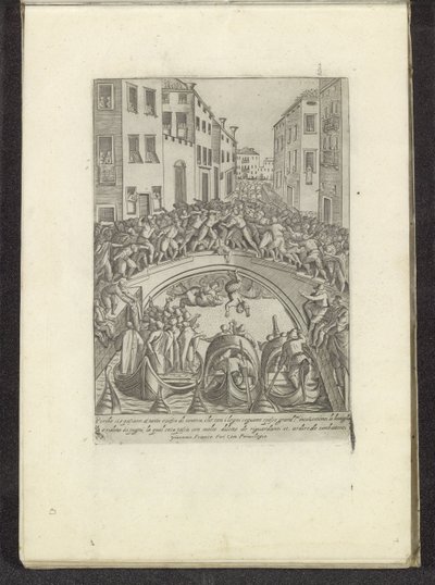 Gevecht på en bruk te Venetië Scènes uit het Venetiaanse leven (serietittel) Vaner for menn og venetianske kvinner med prosesjonen til Ser. ma Signoria og andre detaljer, dvs. triumfer, festivaler og offentlige seremonier i den adelige byen Venezia (s) av Anonymous