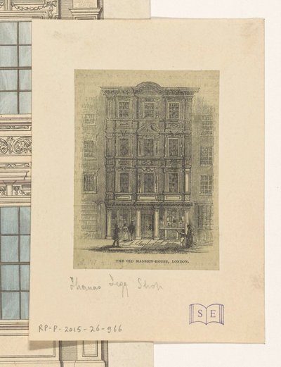 Fasade på Thomas Teggs butikk i London The Old Mansion House, London (tittel på objekt) av Anonymous