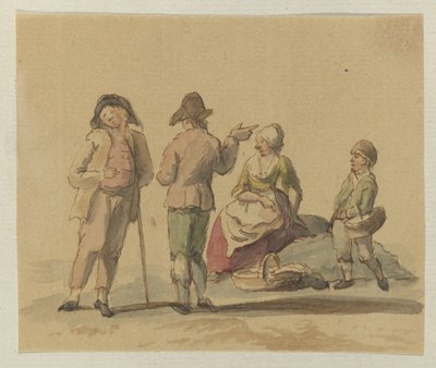 Selskap av tre stående menn og en sittende kvinne av Anonymous