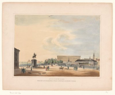 Utsikt på Gustav Adolfs torg, te Stockholm Stockholm. Utsikt over Norrbro fra Gustaf Adolfs torg (tittel på objekt) av Anonymous