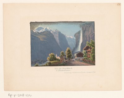Utsikt over Staubbach og Staubbach-fossen Utsikt over Staubbacken i Lauterbrunen (tittel på objekt) av Anonymous