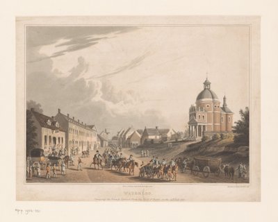 Utsikt over Waterloo hvor franske tropper flytter en kanon waterloo. Formidling av den franske kanonen fra kampfeltet, 24. juli 1815 (tittel på objekt) av Anonymous