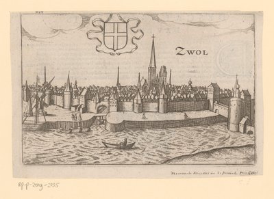 Utsikt over Zwolle fra den andre siden av Zwarte Water Zwol (tittel på objekt) av Anonymous