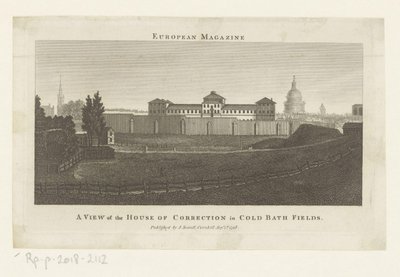 Utsikt over Coldbath Fields-fengselet i London En utsikt over House of Correction i Cold Bath Fields (tittel på objekt) av Anonymous