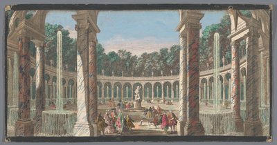 Utsikt over søylegangen i Versailles-hagen La Colonnade (tittel på objekt) av Anonymous