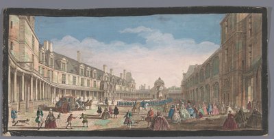 Utsikt over Cour Ovale i Palais de Fontainebleau Veüe de la Cour Ovale de Fontainebleau (tittel på objekt) av Anonymous