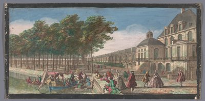 Se på Cour de la Fontaine av Palace of Fontainebleau Utsikt over en fløy av Chateau de Fontainebleau, tatt fra Cour des Fontaines i Paris (tittel på objekt) av Anonymous