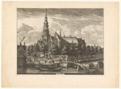Utsikt over Oude Kerk i Amsterdam fra Oudezijds Voorburgwal Old Church (tittel på objekt) av Anonymous