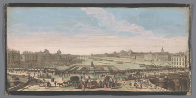 Utsikt over Pont Neuf over elven Seinen i Paris, med utsikt mot Pont Royal Autre vue Privé de Paris pris du miljø du Pont Neuf regardant vers le Pont Royal (tittel på objekt) av Anonymous