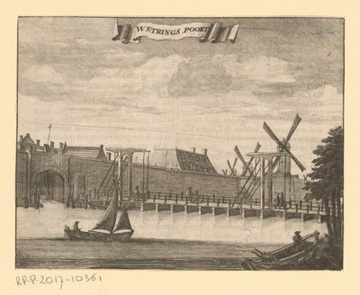Utsikt over Weteringpoort i Amsterdam Werings Gate (tittel på objekt) av Anonymous