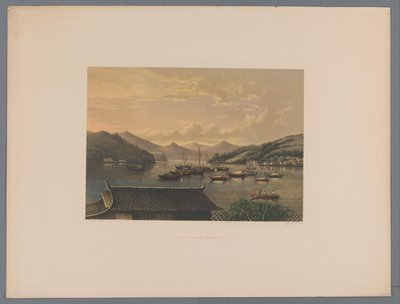Utsikt over sjøen i Nagasaki Utsikt i Nangasaki Bay (tittel på objekt) Suvenir of Japan utsikt fra naturen med tekst av grev de Lijnden (serietittel på objekt) av Anonymous