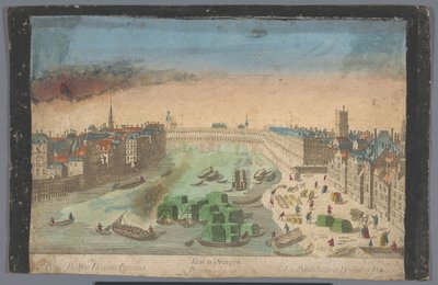 Utsikt over den bygde Pont Notre-Dame over elven Seinen i Paris Vue d