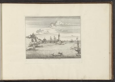 Utsikt over havnen med et fyrtårn og et palass i Napoli Le Mole, le Cinosura, et le Castell Novo, à Napoli (tittel på objekt) Palasser og monumenter i Venezia, Livorno, Napoli og Roma (serietittel) av Anonymous