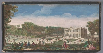 Utsikt over den lille parterren i hagen til Château de Marly Vue du Chateau de Marli du cote du petit parterre (tittel på objekt) av Anonymous