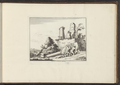 Utsikt over ruinen av graven til Horatii og Curatii i Roma Horatiorum et Curatiorum Sepulchrum (tittel på objekt) Palasser og monumenter i Venezia, Livorno, Napoli og Roma (serietittel) av Anonymous