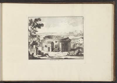 Utsikt over ruinene av Augustus mausoleum i Roma Mausoleum Augusti Vestigia i Roma (tittel på objekt) Palasser og monumenter i Venezia, Livorno, Napoli og Roma (serietittel) av Anonymous