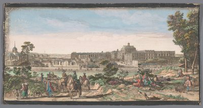 Utsikt over byen og slottet i Versailles Utsikt over Chateau og en del av byen Versailles (tittel på objekt) av Anonymous