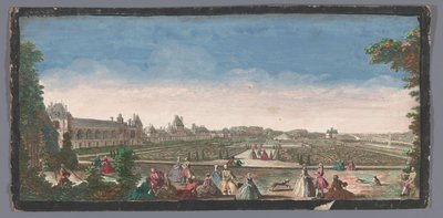 Utsikt over hagen på Palace of Fontainebleau Utsikt over en del av Château de Fontainebleau og parterren (tittel på objekt) av Anonymous