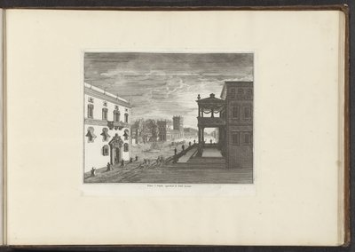 Utsikt over et palass i Napoli ved solnedgang Palais à Napoli guvernør le Soleil Levant (tittel på objekt) Palasser og monumenter i Venezia, Livorno, Napoli og Roma (serietittel) av Anonymous