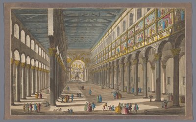 Utsikt over interiøret i Saint Paul-kirken utenfor murene i Roma Innsiden av St Pauls Church i Roma bygget av Konstantin den store (tittel på objekt) av Anonymous