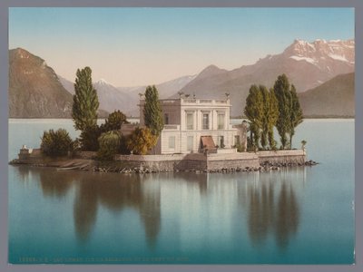 Utsikt over Île de Salagnon i Genfersjøen, i bakgrunnen Dents du Midi lac Léman, Ile de Salagnon et la Dent du Midi (tittel på objekt) av Anonymous