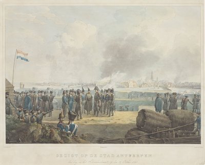 Utsikt over byen Antwerpen, dagen etter bombardementet, 28. oktober 1830 (tittel på objekt) av Anonymous