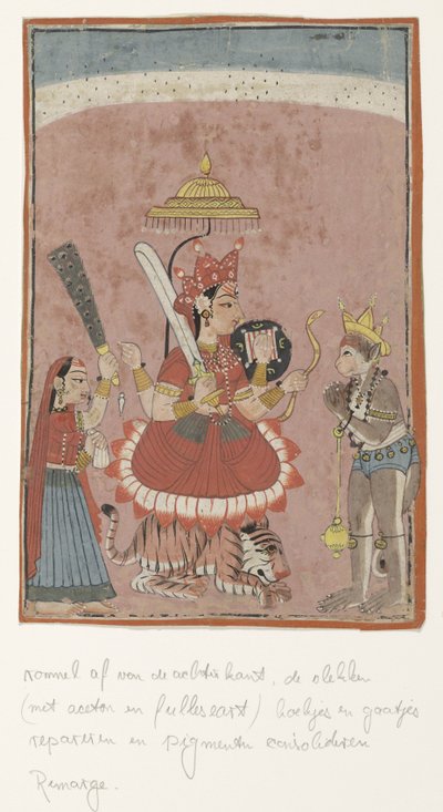 Gudinnen Durga og Hanuman av Anonymous