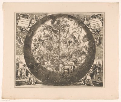 Himmelkart med de nordlige stjernebildene Haemisphaerium stellatum boreale cum subiecto haemisphaerio terrestri (tittel på objekt) av Anonymous