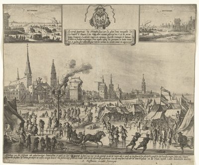 Isunderholdning på den frosne Schelde i Antwerpen, 1684 Le vray poutraict, du Triomphe faict sur la glace demy navigable, de la riviere d