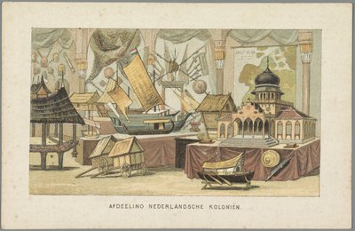I bygningen av de nederlandske koloniene på verdensutstillingen i Amsterdam, 1883 Avdeling for de nederlandske koloniene (tittel på objekt) Minne om Amsterdam i 1883 (serietittel på objekt) av Anonymous