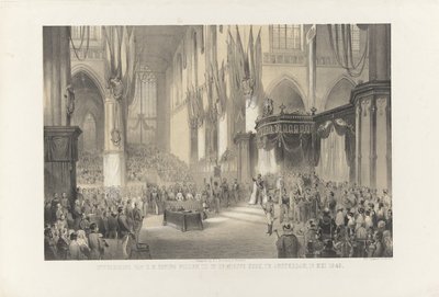 Innvielse av Hans Majestet Kong Willem III i Nieuwe Kerk, Amsterdam, 13. mai 1849 (tittel på objekt) av Anonymous