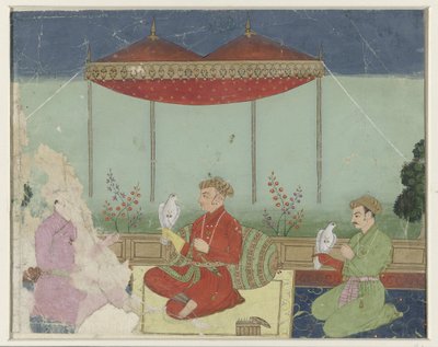 Jahangir sitter under en baldakin på en terrasse av Anonymous