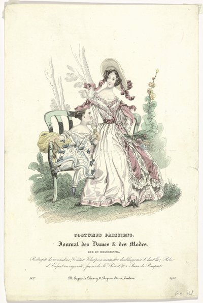 Journal des Dames et des Modes, Costumes Parisiens, 1837, (3489): Muslin redingote (...) av Anonymous