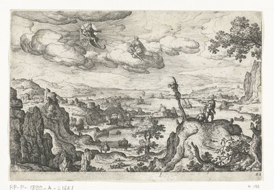 Jupiter i sin vogn og en annen Gud Landskap med mytologiske og bibelske scener (serietittel) av Anonymous