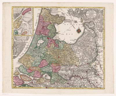 Kart av Holland, Utrecht og en del av Gelderland Tabellen over fylkene i Holland fordelt blant sine guvernører (...) (tittel på objekt) av Anonymous