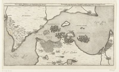 Kart over zeeslag mellom Zweedse og Deense vloten in de Belt, 1644 Det mest nøyaktige kartet over det danske Ørsundstredet med kongen av Sverige, Danmark og Holland klassibg. Ao. 1644 (tittel på objekt) Eigentliche Delineatio des Berumpten passerer Or. Sün av Anonymous