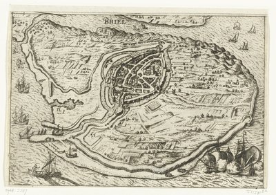 Kart over øya Voorne og kart over Brielle, 1572 Briel (tittel på objekt) av Anonymous