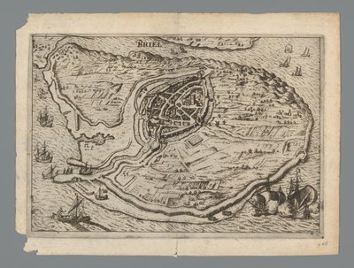 Kart over øya Voorne og kart over Brielle, 1572 Briel (tittel på objekt) av Anonymous