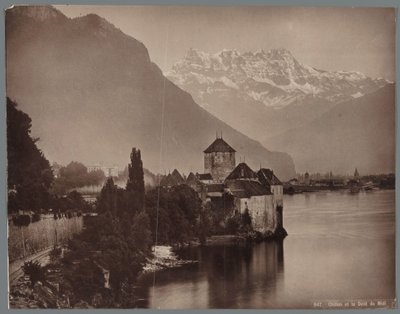 Chillon slott ved Genfersjøen, Dents du Midi i det fjerne Chillon et la Dent du Midi (tittel på objekt) av Anonymous
