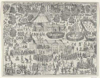 Messe på et torg i Haag, 1845 Utopian Fair (tittel på objekt) av Anonymous