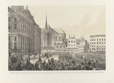 Ankomst av H.M. Kong Willem III på demningen, ved H.D. gå høytidelig inn i imperiets hovedstad, 12. mai 1849 (tittel på objekt) av Anonymous
