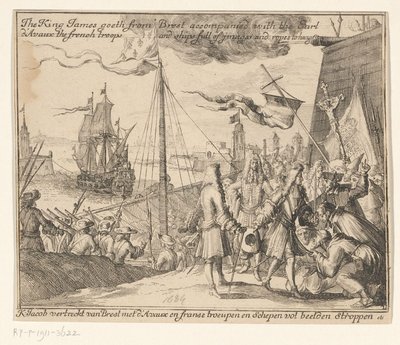 Kong James II drar med franske tropper fra Brest til Irland, 1689 King James drar fra Brest sammen med jarlen d