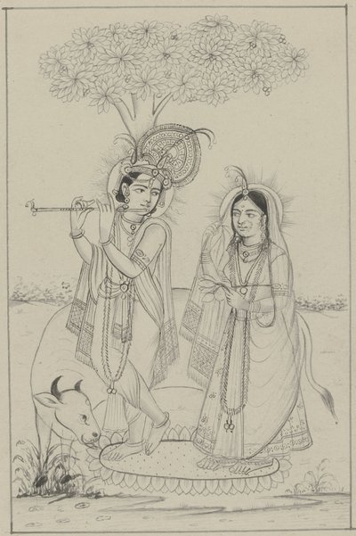 Krishna, spiller en fløyte, og Radha av Anonymous