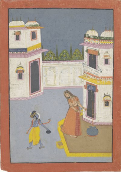 Krishna stjeler smør fra den kjernede Yasoda av Anonymous