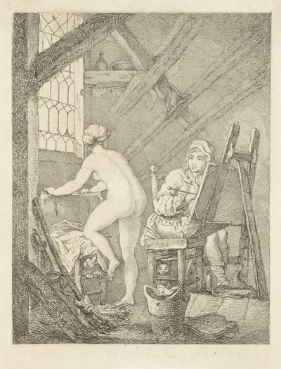 Kunstner maler etter en nakenmodell av Anonymous